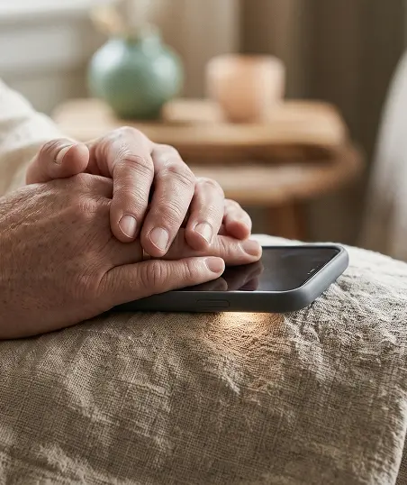 A person holding a cell phone.
